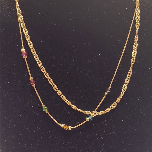 Elegant Gold and Multicolor Beaded Necklace 14 inch adjustable - Picture 2 of 4